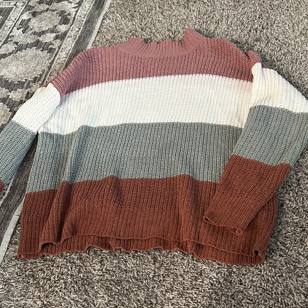 Magnolia Women's Striped Sweater in Rust, Cream, and Gray